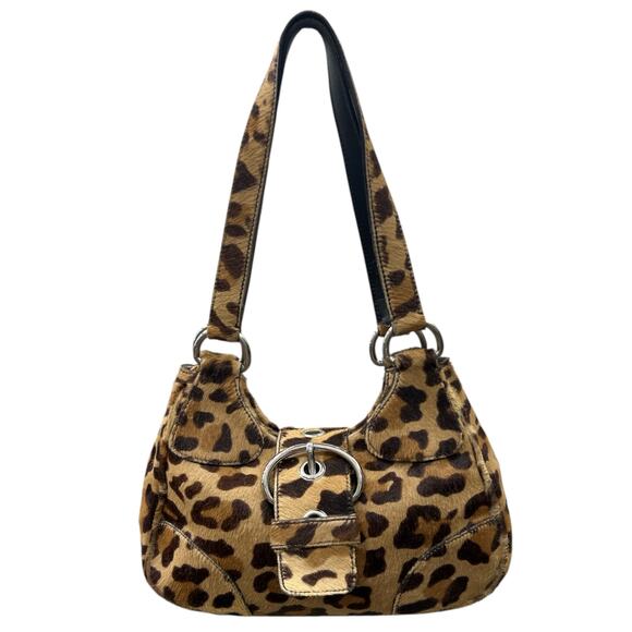Prada Enameled Metal Triangle Moon Cavallino Print Pony Hair Shoulder Bag - Picture 1 of 7